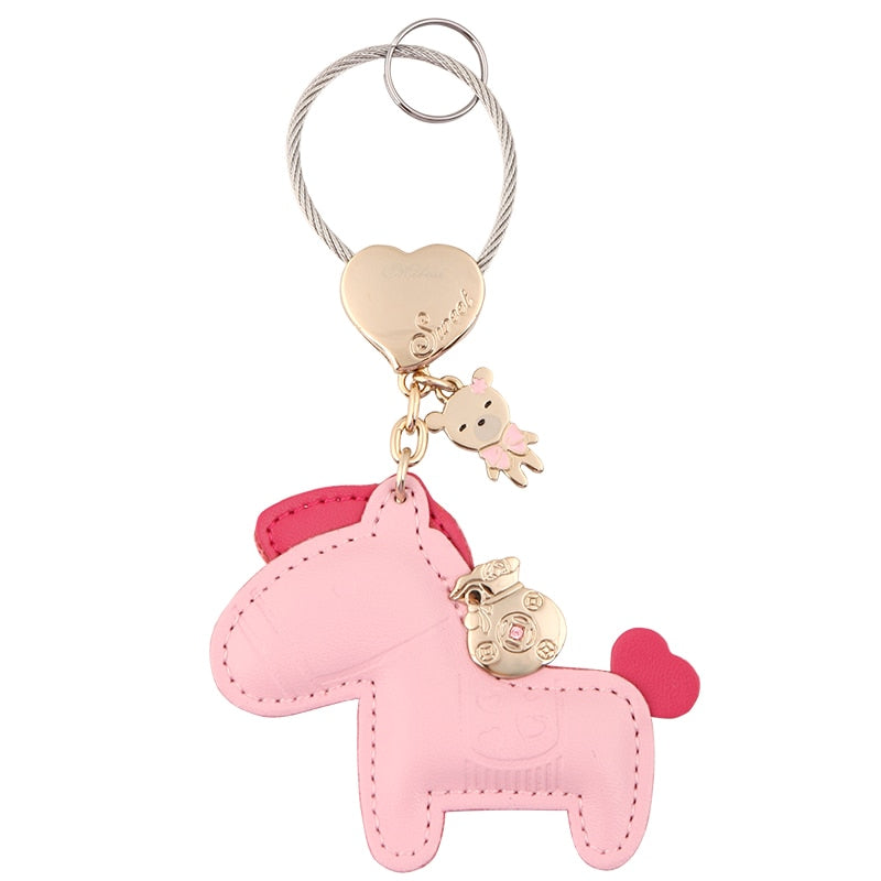 Milesi Leather Key Ring Horse Shape Bag Pendant Keychain Original Charm Car Keyring Trinket Cute Gift For Lover K0141 K0142