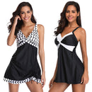 Plus Size 5XL Two Piece Swimsuit with Skirt Black and White Big Large Tankini Print XXXL Boxers separate Swimwear Women