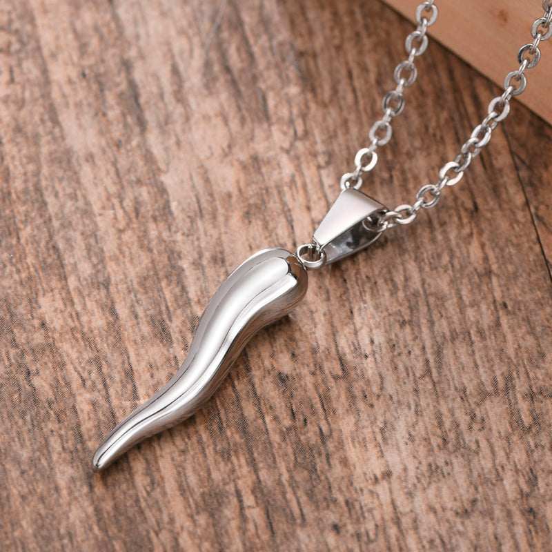 Stainless Steel Italian Horn Pendant Necklaces for Men Jewelry,Fashion Chic Chains  Necklace
