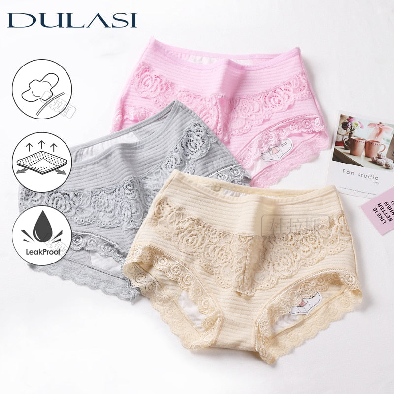 Leak Proof Menstrual Panties Physiological Period Pants Women Underwear Comfort Cotton Lace Briefs Undies Mid Rise Briefs 9059