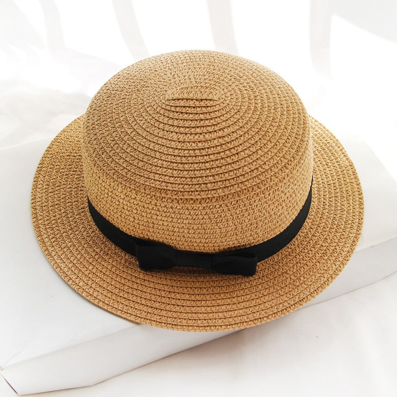 Simple hat ladies casual panama hat ladies brand ladies flat brim bowknot straw hat girl sun hat  cap