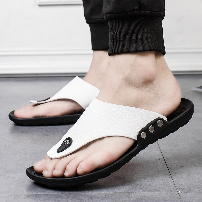 Men Flip Flops Sandals Slippers for Men Flats High Top Non-Slip PU Plus Size 44 Outdoor Casual Shoes