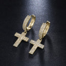 Silver Color Cross Stud Earrings with Bling Zircon Stone for Man Women Hip Hop Fashion Jewelry