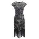 Vintage 1920s Flapper Great Gatsby Dress O-Neck Cap Sleeve Sequin Fringe Party Midi Dress Vestidos Verano Summer Dress