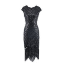 Vintage 1920s Flapper Great Gatsby Dress O-Neck Cap Sleeve Sequin Fringe Party Midi Dress Vestidos Verano Summer Dress