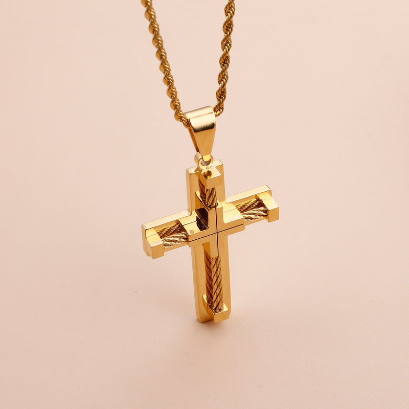 KALEN Hot Stainless Steel Wire Cross Pendant Necklace Men Male Metal Cruz Necklaces Jewelry Accessories