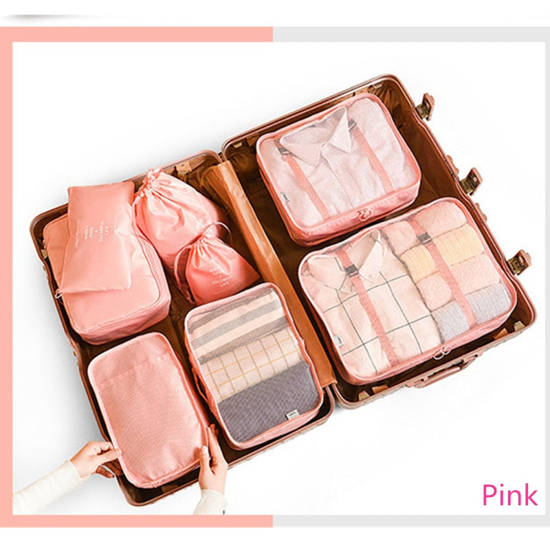 8-piece Suitcase Organizer Storage Bag Travel Cosmetic Bag Clothes Underwear Shoes Packing Cube High Quality Travel Makeup Bags
