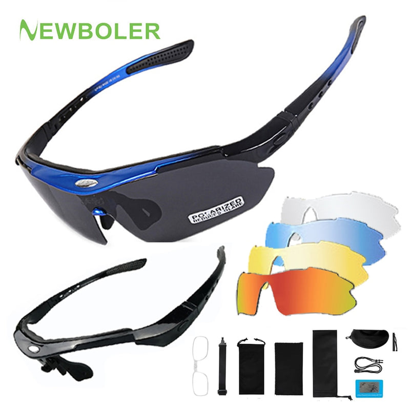 NEWBOLER 2 Frame Polarized Cycling Sun Glasses Outdoor Sports Bicycle  Glasses Men Women Bike Sunglasses Goggles Eyewear 5 Lens