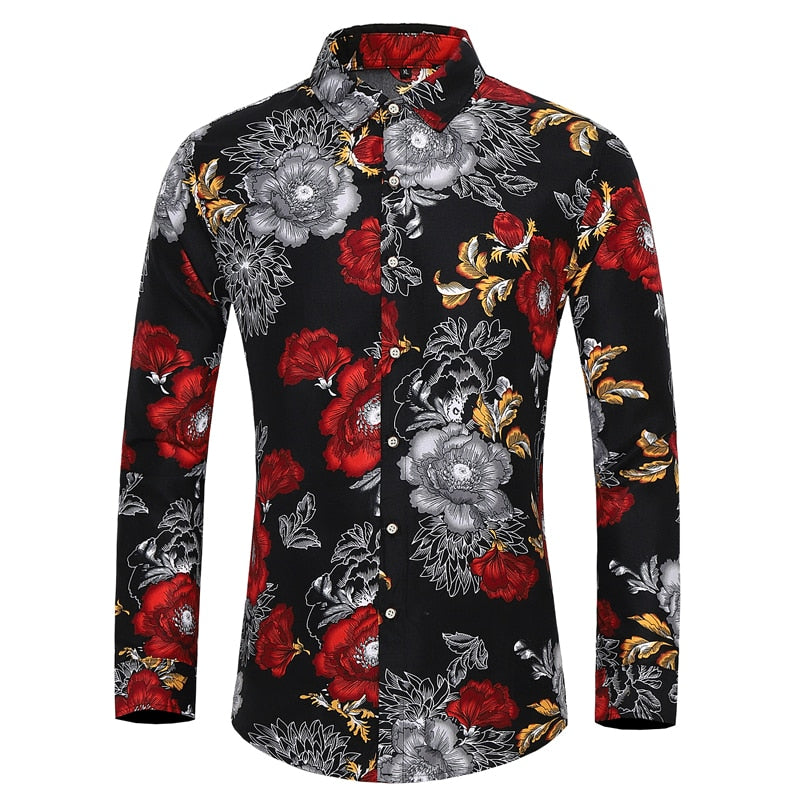 Many styles men long-sleeved plus size 7XL shirt fashion rose plant fl