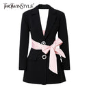 TWOTWINSTYLE Colorblock Casual Women's Coat Notched Long Sleeve Patchwork Diamond Slim Female Blazer Clothing