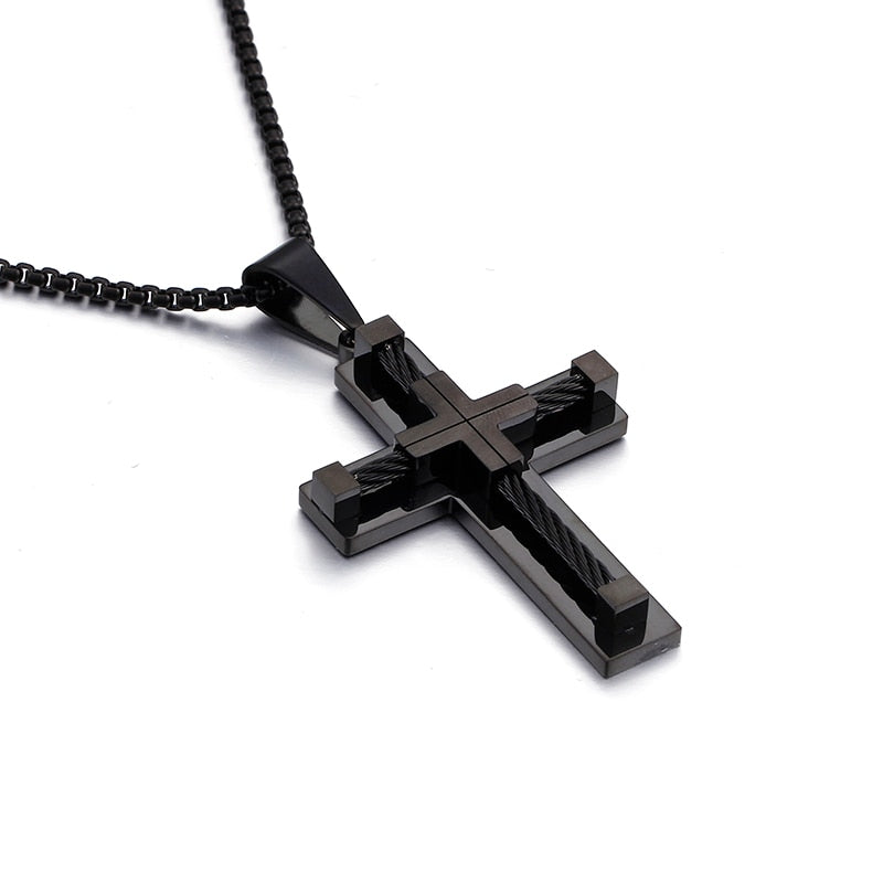 KALEN Hot Stainless Steel Wire Cross Pendant Necklace Men Male Metal Cruz Necklaces Jewelry Accessories