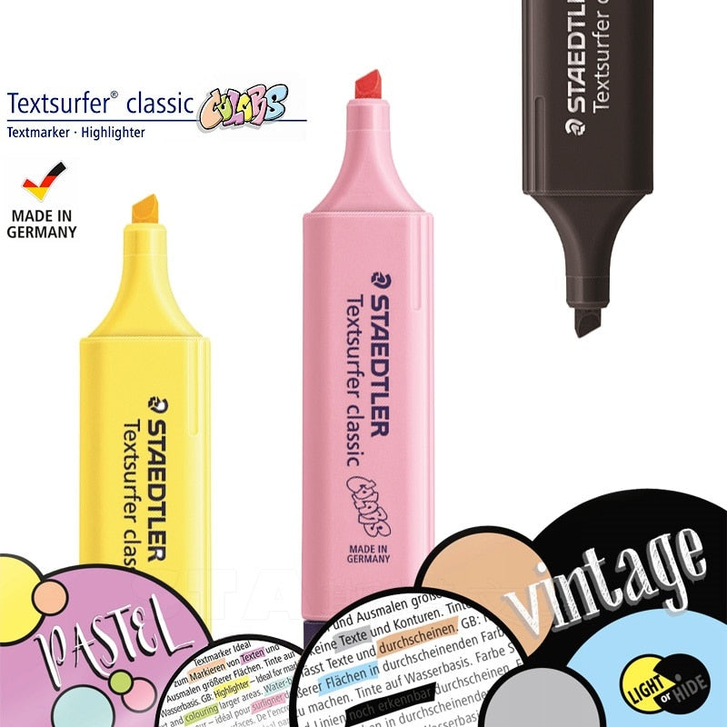 1pcs STAEDTLER Pastel Color Highlighter Pen 1-5mm Line Vintage Marker Liner Highlighting Paper Fax Drawing Office School A6112