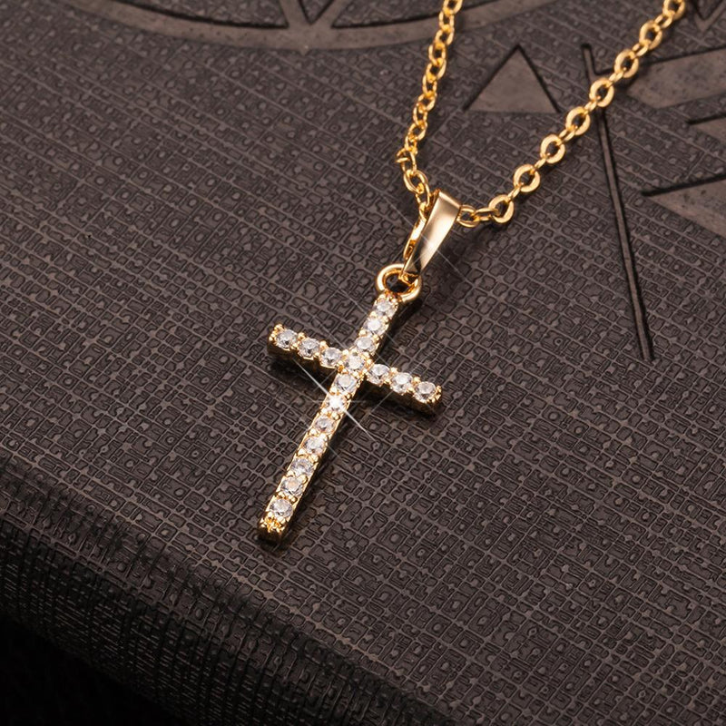 Fashion Female Cross Pendants Gold Black Color Crystal Jesus Cross Pendant Necklace Jewelry For Men/Women Wholesale