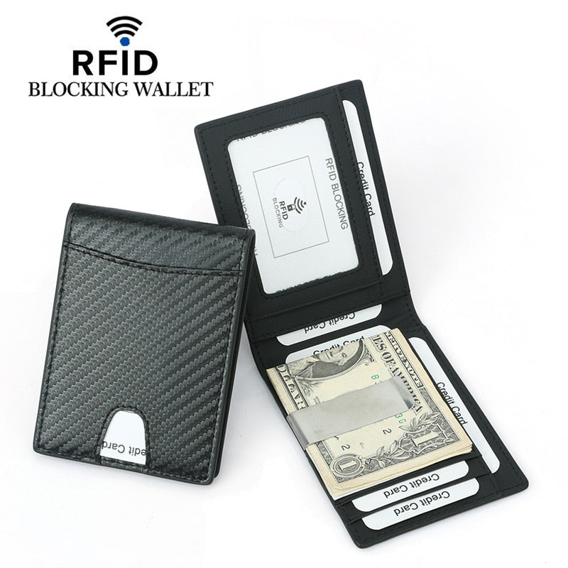 Slim Leather Wallet with Metal Money Clip