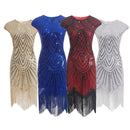 Vintage 1920s Flapper Great Gatsby Dress O-Neck Cap Sleeve Sequin Fringe Party Midi Dress Vestidos Verano Summer Dress