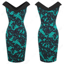 Women Floral Elegant V Neck Sheath Fitted Casual Work Party Sexy Sleeveless Pencil Dress EB425