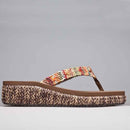 New Fashion Style Women Slippers Med Heel 4.5 cm Flip Flops Beach Wedge Sandals Rainbow Strap Platform Wedge Shoes