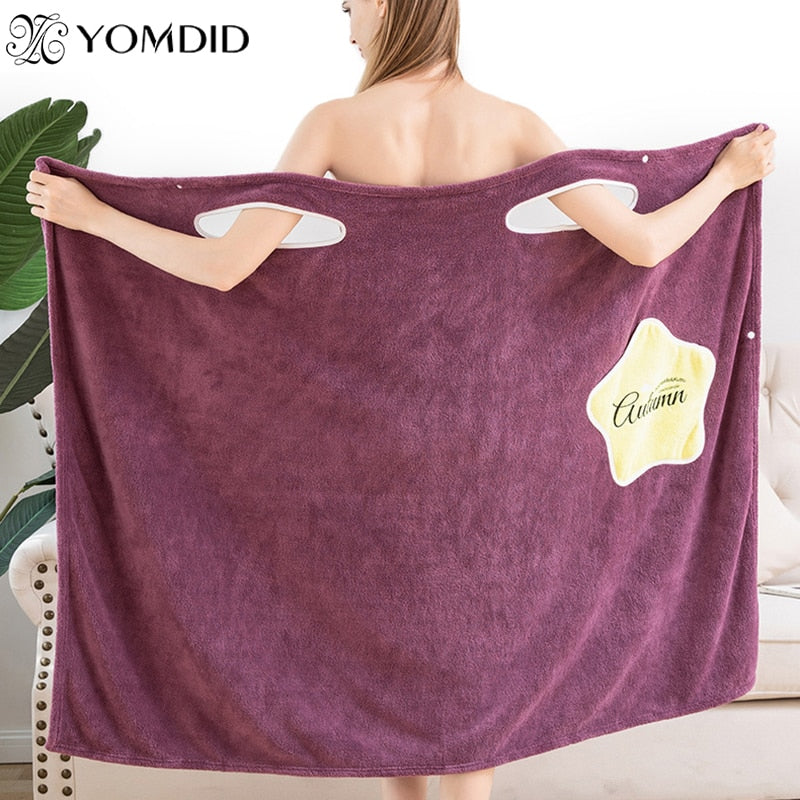 Women Bath Towel Wearable Towels Super Absorbent Solid Color Bath Sleep Wear, Purple