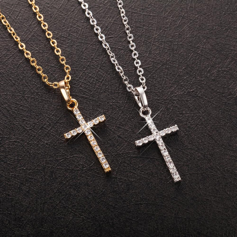 Fashion Female Cross Pendants Gold Black Color Crystal Jesus Cross Pendant Necklace Jewelry For Men/Women Wholesale