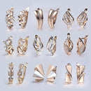 New Vintage Cut Out Flower Square Drop Earrings Natural Cubic Zircon Stone for Women 585 Rose White Gold Color Stud Earring