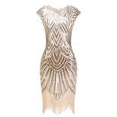 Vintage 1920s Flapper Great Gatsby Dress O-Neck Cap Sleeve Sequin Fringe Party Midi Dress Vestidos Verano Summer Dress