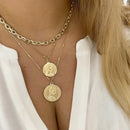 ZOVOLI Punk Gold Color Portrait Coin Pendant Necklace For Women Cuban Multilayered Chunky Thick Chain Necklaces Gothtic Jewelry