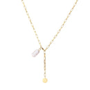 Titanium With 18K Gold Long Chains Real Pearl Necklace Women Stainless Steel  Jewelry Designer T Show Runway Gown Rare INS Japan