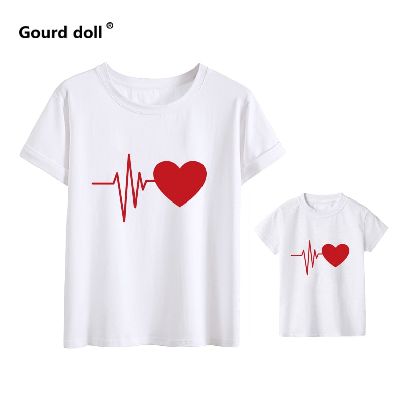 Love mommy and me clothes heartbeat tshirt baby girl clothes family look matching clothes mother and daughter matching outfits