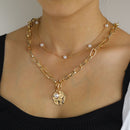 ZOVOLI Punk Gold Color Portrait Coin Pendant Necklace For Women Cuban Multilayered Chunky Thick Chain Necklaces Gothtic Jewelry