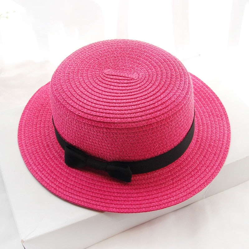 Simple hat ladies casual panama hat ladies brand ladies flat brim bowknot straw hat girl sun hat  cap