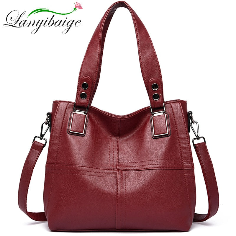 New Luxury Brand Women Leather Handbag Genuine Leather Casual Tote Bags High Quality Soft Sheepskin Female Big Shoulder Bags