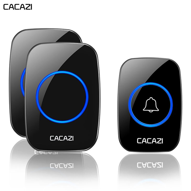 CACAZI Waterproof Home Wireless Doorbell Smart LED Light Calling Bell 300M Remote Battery Button 60 Chimes 5 Volume US EU Plug