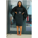 Black Elegant Party Dress Women Black Office Fashion Chiffon Flare Long Sleeve Sexy Bodycon Belt Ladies Midi Dresses