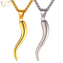 U7 Italian Horn Necklace Amulet Gold Color Stainless Steel Pendants & Chain For Men/Women Gift Hot Fashion Jewelry P1029