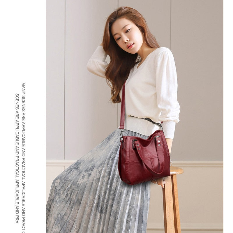 New Luxury Brand Women Leather Handbag Genuine Leather Casual Tote Bags High Quality Soft Sheepskin Female Big Shoulder Bags