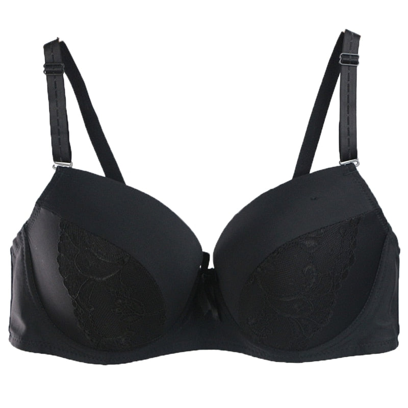 Women Big Size Bra Fat MM 200 kg Bra Without Steel Ring Gather Sexy lace  Underwear Breathable Cup Big Cup Push up Bra (Color : Black, Size : 75B)