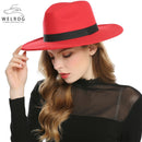 WELROG Black Red Fedora Hats For Women Imitation Wool Fedoras Panama Felt Hat Men Jazz Hats Trilby Chapeau Femme Caps