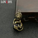 Vintage Pure Brass Majestic Lion King Black Bead Keychains Pendants Copper Charms Animal Pendant Trinket Car Key Hanging Jewelry