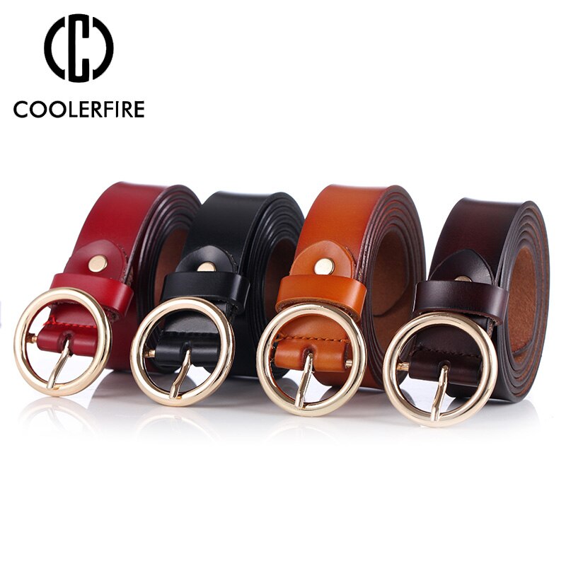 COOLERFIRE Fashion Classic round buckle Ladies wide belt Women's design high quality female casual leather belts for jeans LB007