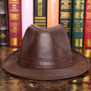 Male 100% Genuine Leather Jazz Hat Adult Fedoras Hat Male Sheepskin Fedoras Cap Men&