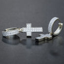 Silver Color Cross Stud Earrings with Bling Zircon Stone for Man Women Hip Hop Fashion Jewelry