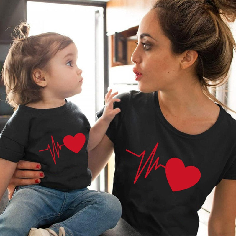 Love mommy and me clothes heartbeat tshirt baby girl clothes family look matching clothes mother and daughter matching outfits