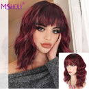 Curly Bob Wig With Bangs Synthetic Red Burgundy Pink Blonde Purple Wig Cosplay Short Bob Natural Wavy Hair Wigs For Women Msholy