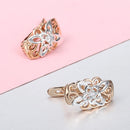 New Vintage Cut Out Flower Square Drop Earrings Natural Cubic Zircon Stone for Women 585 Rose White Gold Color Stud Earring