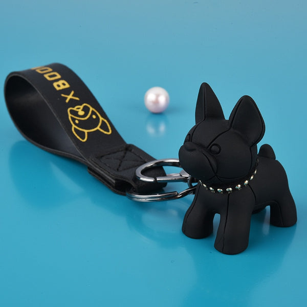 1pc Crystal French Bulldog Keychain Transparent Cartoon Dog Car Keyring  Lovely Couple Bag Pendant