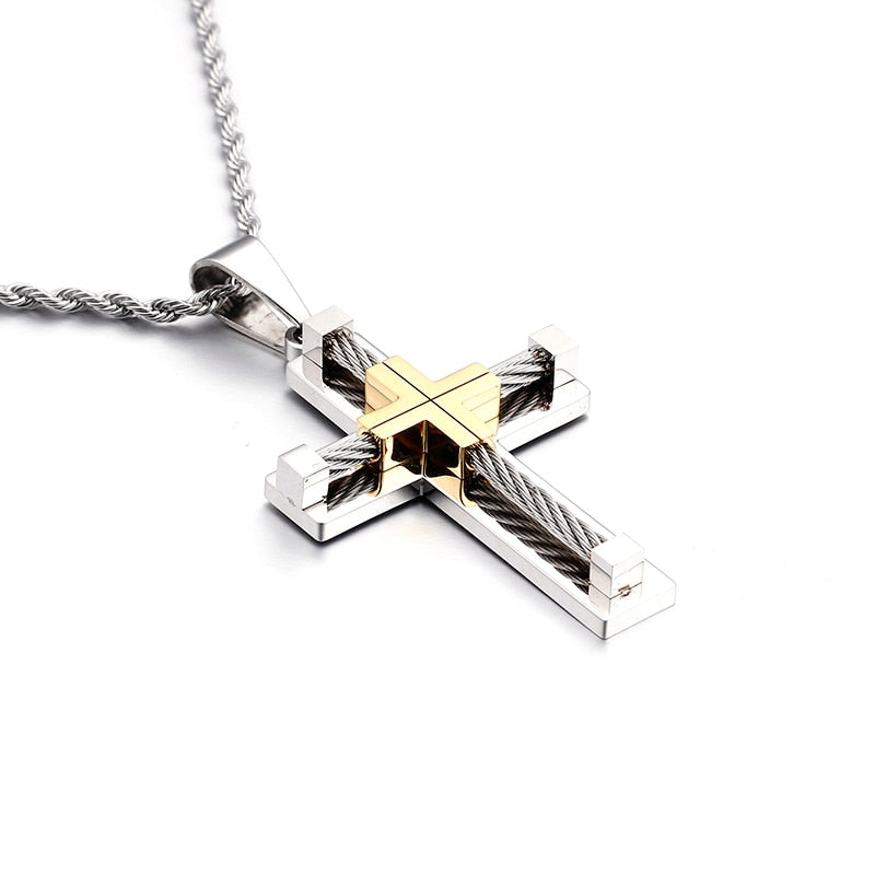 KALEN Hot Stainless Steel Wire Cross Pendant Necklace Men Male Metal Cruz Necklaces Jewelry Accessories