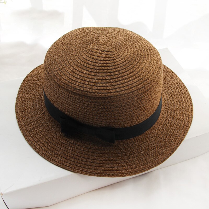 Simple hat ladies casual panama hat ladies brand ladies flat brim bowknot straw hat girl sun hat  cap