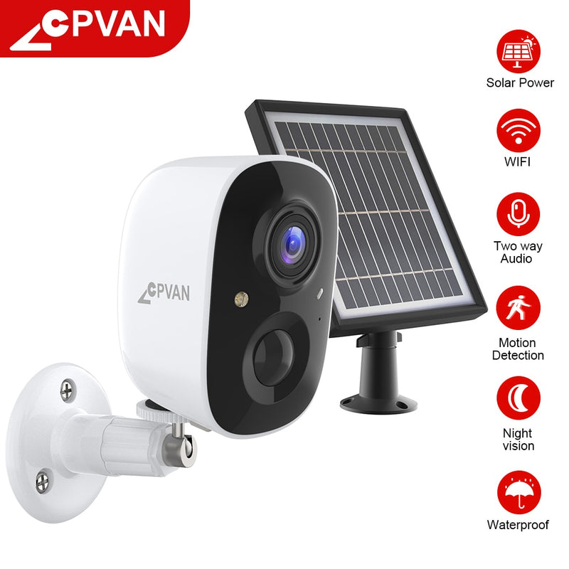 CPVAN Outdoor Solar IP Camera 1080P Wireless Home Security IP65 Spotlight Cam 2 Way Audio Night Vision WIFI CCTV Surveillance
