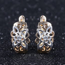 New Vintage Cut Out Flower Square Drop Earrings Natural Cubic Zircon Stone for Women 585 Rose White Gold Color Stud Earring