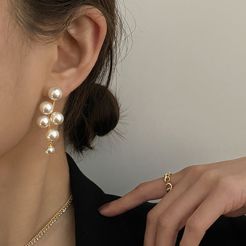 New Fashion Korean Oversized White Pearl Drop Earrings for Women Bohemian Golden Round Zircon Wedding Earrings Jewelry Gift